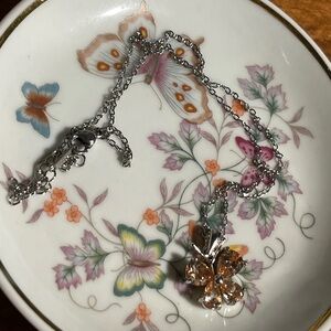 925 CZ Citrine butterfly pendant on stainless steel chain necklace 18”